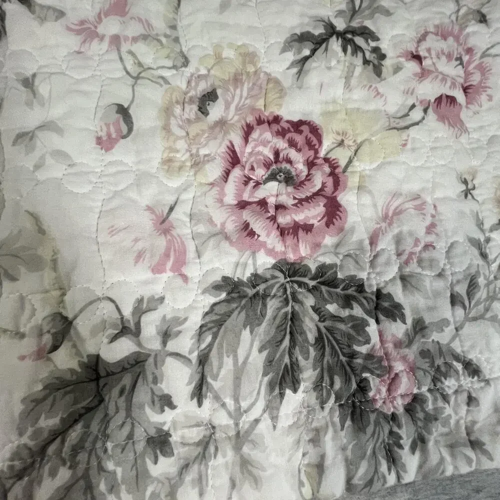 Laura Ashley‎ Breezy Floral Pillow Shams Womens 24x39 Pink Quilted Cottagecore